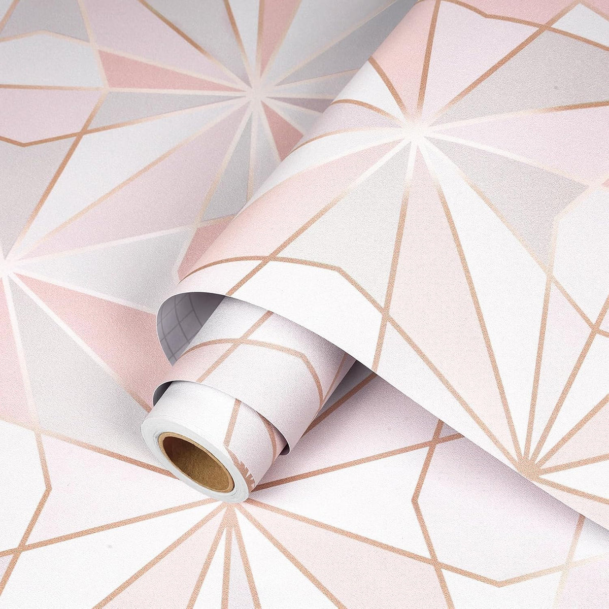 Pink Geometric Peel and Stick Wallpaper Removable Rose Gold Modern Wallpaper for Bathroom Powder Room Vanity Cabinets and Shelves Accent Wall Small Space Decor Renter Friendly 17.5 x 10ft