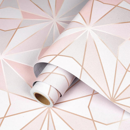 Pink Geometric Peel and Stick Wallpaper Removable Rose Gold Modern Wallpaper for Bathroom Powder Room Vanity Cabinets and Shelves Accent Wall Small Space Decor Renter Friendly 17.5 x 10ft