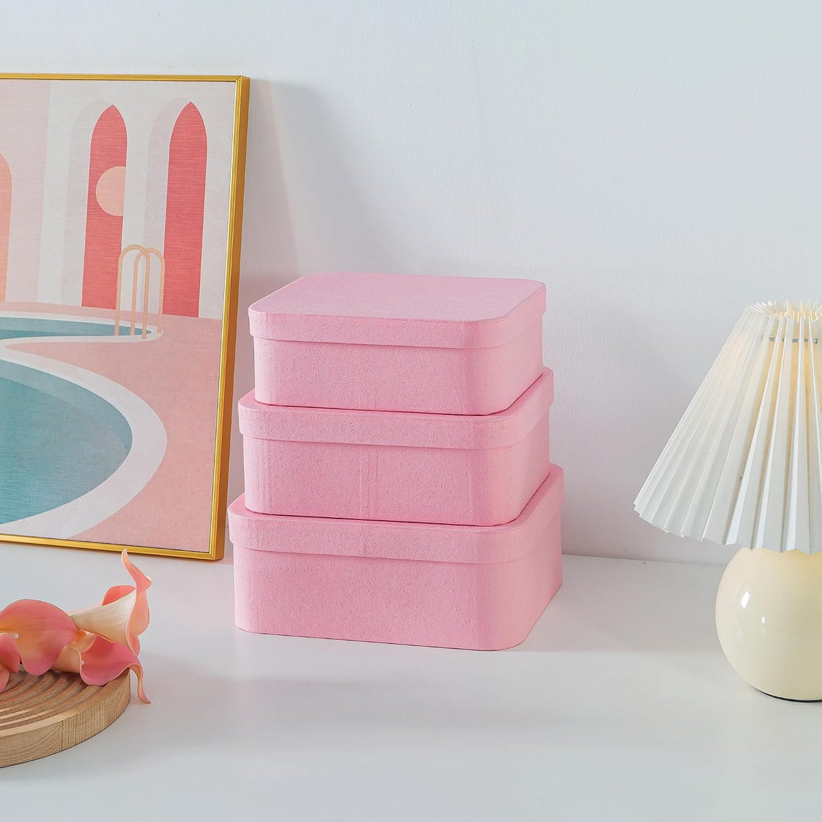 Pink Decorative Gift Storage Boxes with Lids, Set of 3