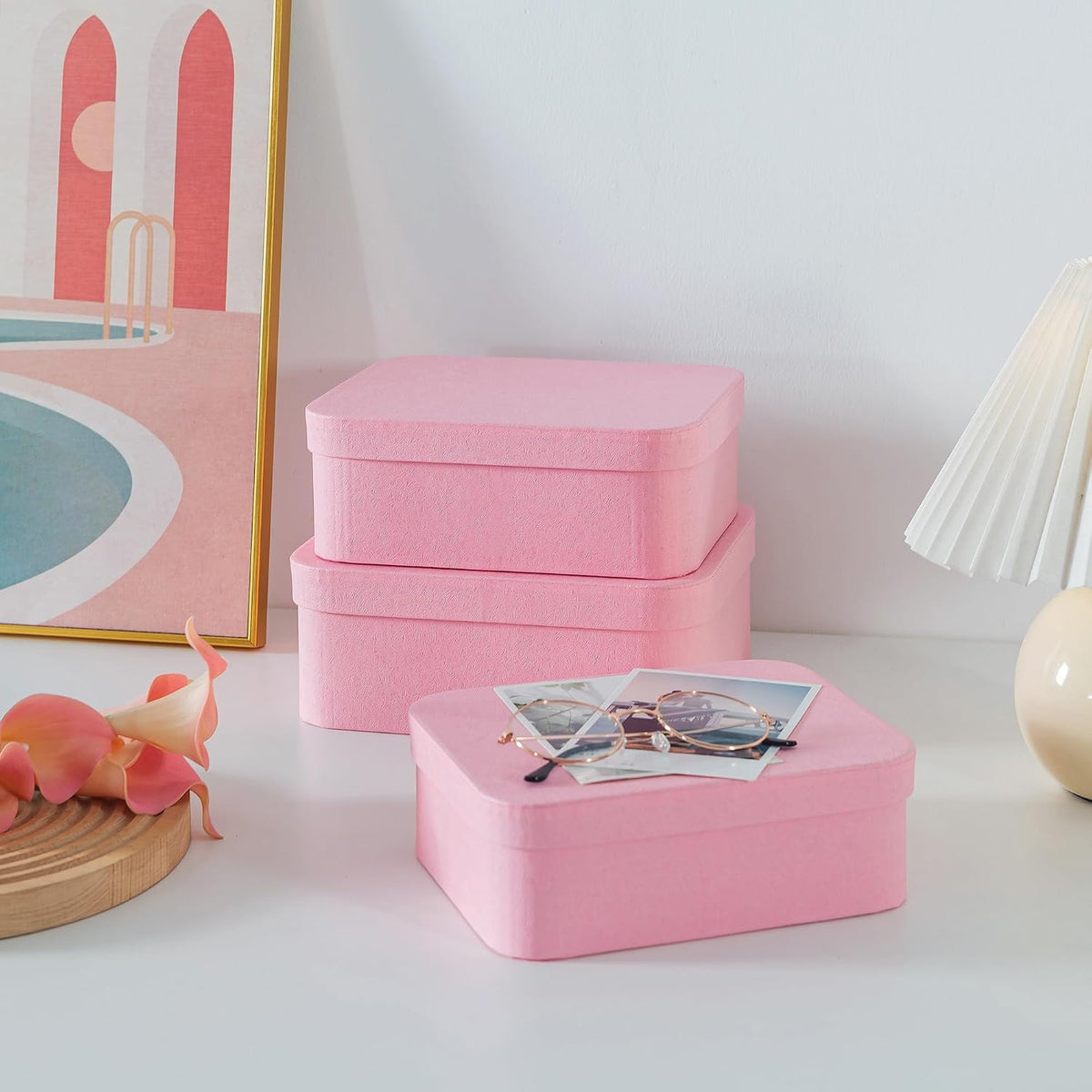 Pink Decorative Gift Storage Boxes with Lids, Set of 3