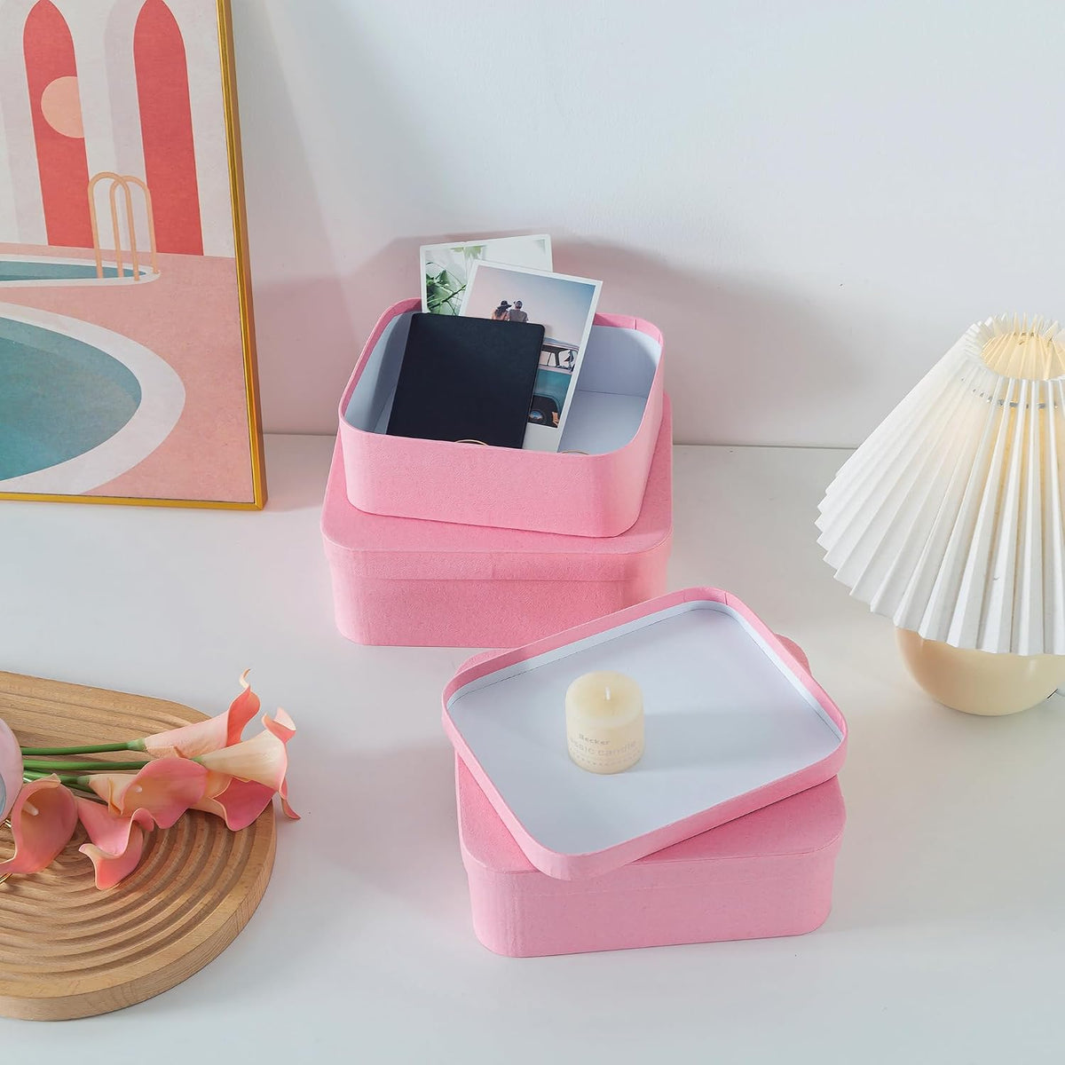 Pink Decorative Gift Storage Boxes with Lids, Set of 3