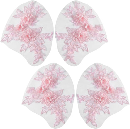 4Pcs Lace Flower Applique Pink Polyester 3D Floral Embroidery Appliques Vintage Soild Embroidered Sew on Tulle Pathes for Sewing Making Dresses Birthday Wedding Shirt Headpiece Skirts Supply