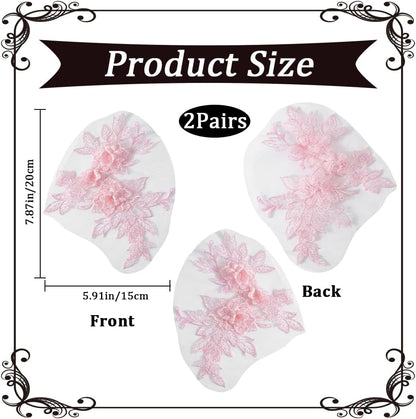 4Pcs Lace Flower Applique Pink Polyester 3D Floral Embroidery Appliques Vintage Soild Embroidered Sew on Tulle Pathes for Sewing Making Dresses Birthday Wedding Shirt Headpiece Skirts Supply