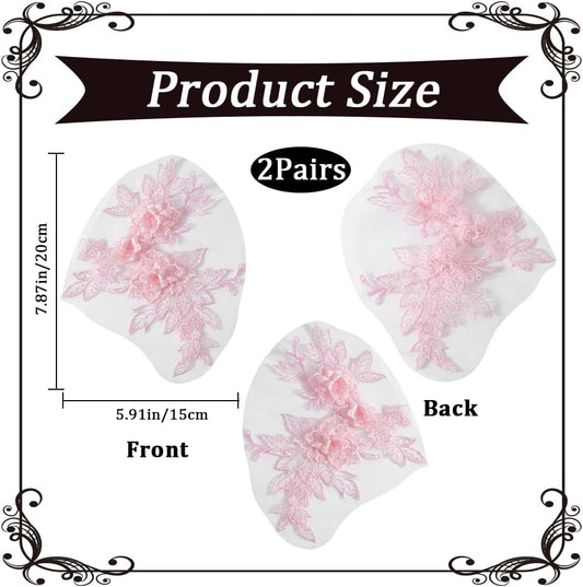 4Pcs Lace Flower Applique Pink Polyester 3D Floral Embroidery Appliques Vintage Soild Embroidered Sew on Tulle Pathes for Sewing Making Dresses Birthday Wedding Shirt Headpiece Skirts Supply