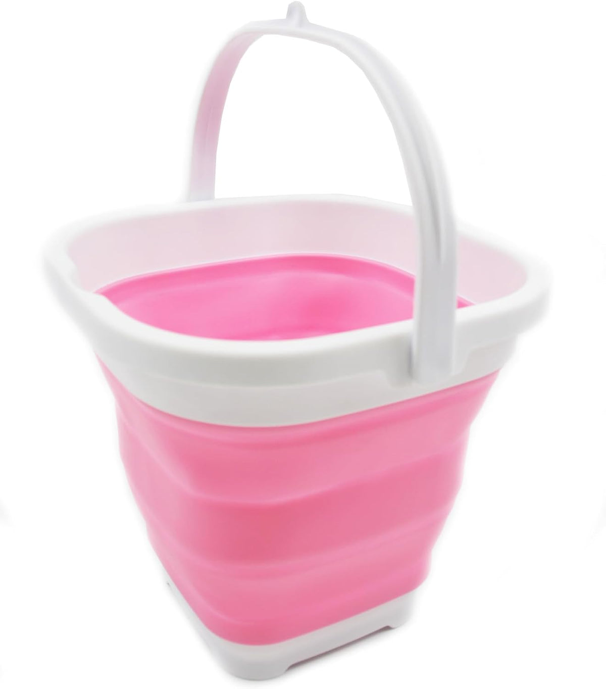 2.6L (0.68 Gallon) Super Mini Sqare Collapsible Plastic Bucket - Foldable Square Tub - Portable Fishing Water Pail - Space Saving Outdoor Waterpot (1, White/Pink)