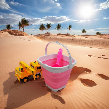 2.6L (0.68 Gallon) Super Mini Sqare Collapsible Plastic Bucket - Foldable Square Tub - Portable Fishing Water Pail - Space Saving Outdoor Waterpot (1, White/Pink)