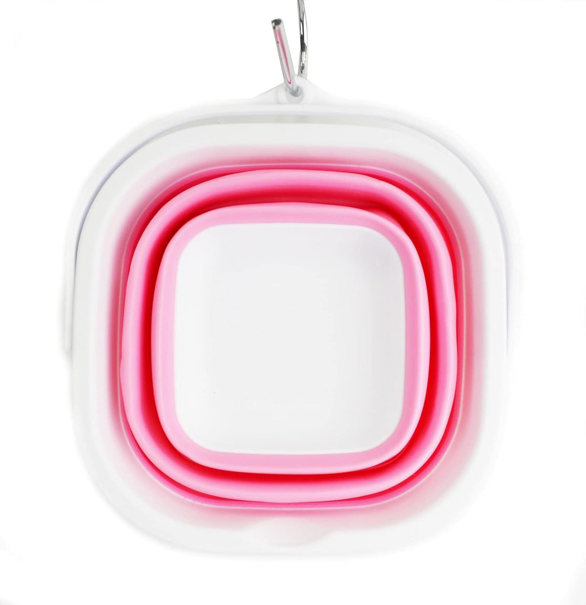 2.6L (0.68 Gallon) Super Mini Sqare Collapsible Plastic Bucket - Foldable Square Tub - Portable Fishing Water Pail - Space Saving Outdoor Waterpot (1, White/Pink)