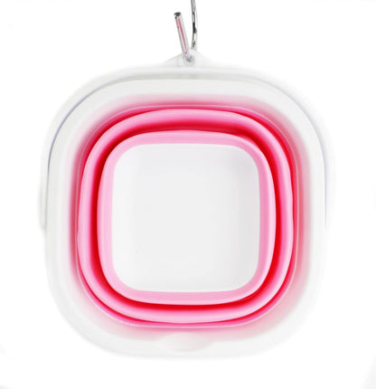 2.6L (0.68 Gallon) Super Mini Sqare Collapsible Plastic Bucket - Foldable Square Tub - Portable Fishing Water Pail - Space Saving Outdoor Waterpot (1, White/Pink)