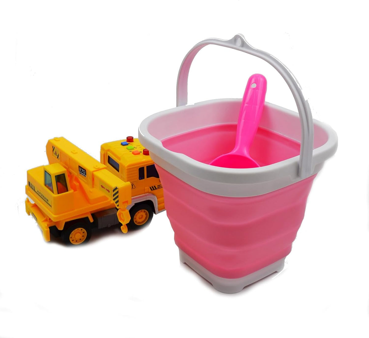 2.6L (0.68 Gallon) Super Mini Sqare Collapsible Plastic Bucket - Foldable Square Tub - Portable Fishing Water Pail - Space Saving Outdoor Waterpot (1, White/Pink)