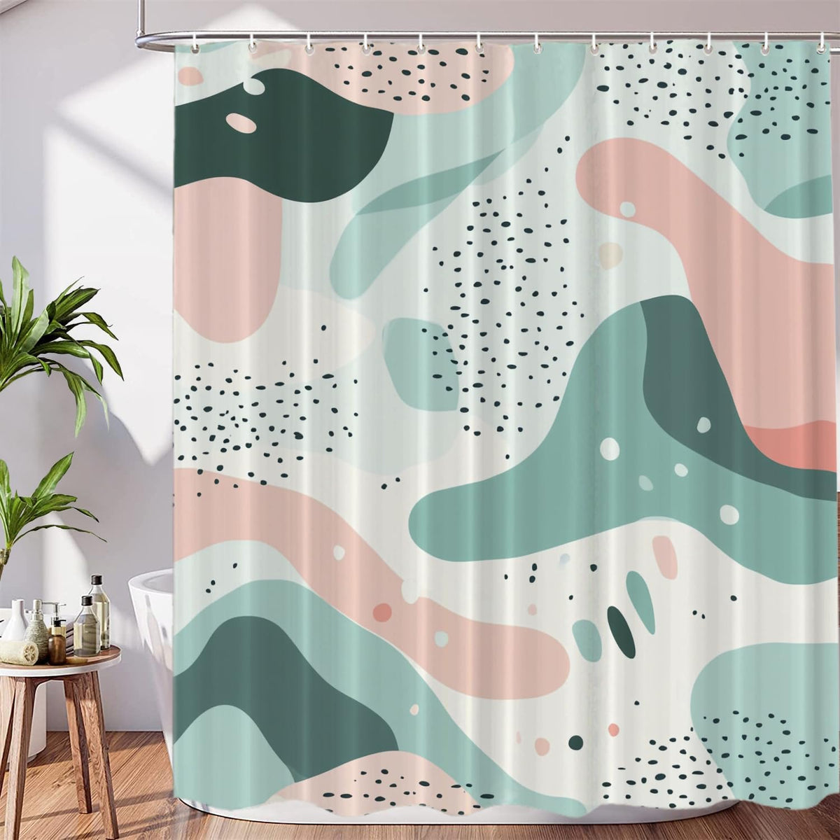 Modern Abstract Art Shower Curtain, Calm Aesthetic Geometric Shapes Décor Stall Curtain Polyester Waterproof Washable 72X72 Inch for Bathroom