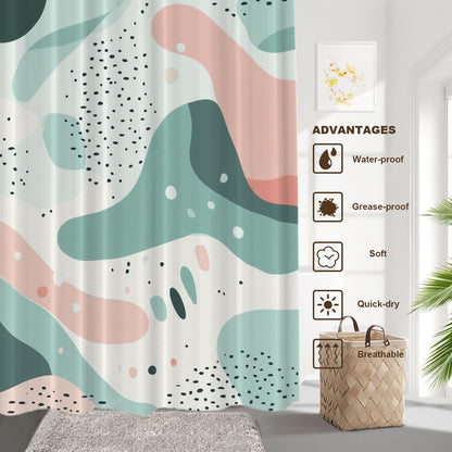 Modern Abstract Art Shower Curtain, Calm Aesthetic Geometric Shapes Décor Stall Curtain Polyester Waterproof Washable 72X72 Inch for Bathroom