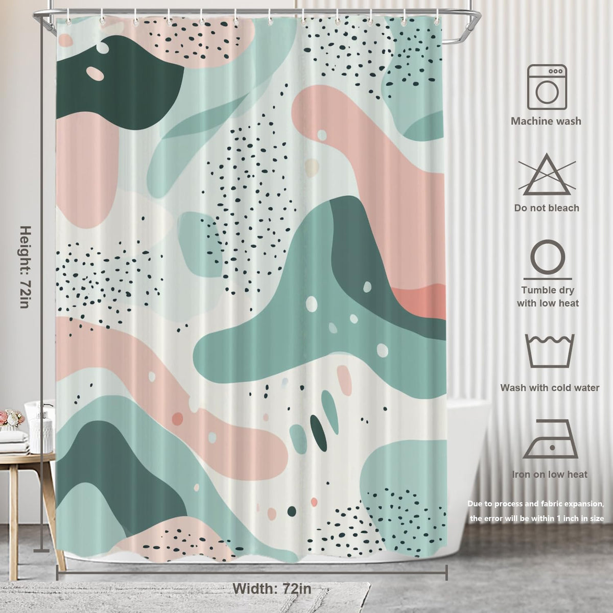 Modern Abstract Art Shower Curtain, Calm Aesthetic Geometric Shapes Décor Stall Curtain Polyester Waterproof Washable 72X72 Inch for Bathroom