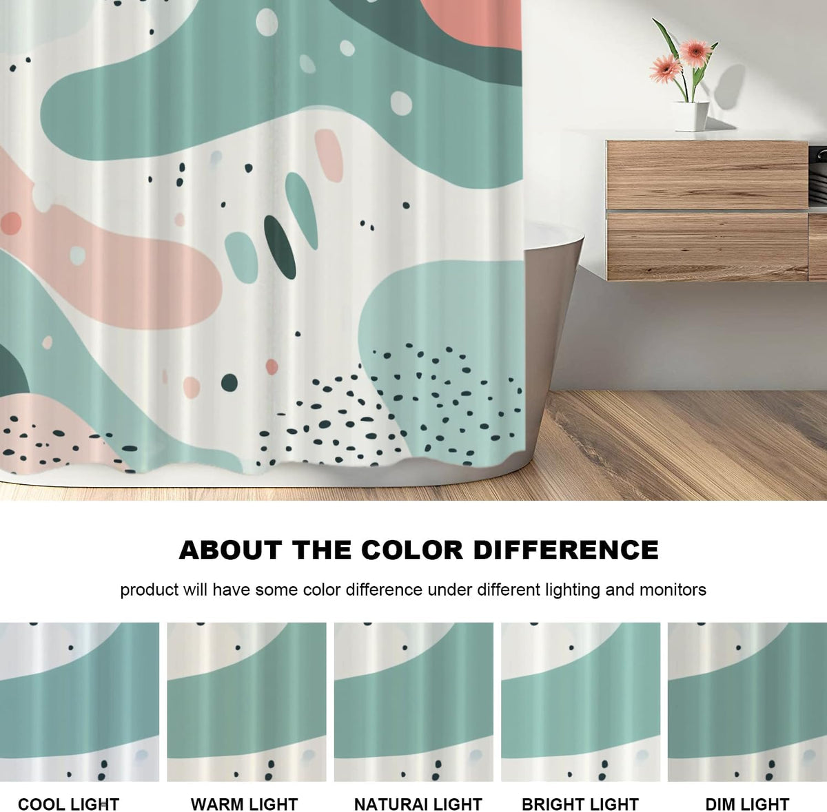 Modern Abstract Art Shower Curtain, Calm Aesthetic Geometric Shapes Décor Stall Curtain Polyester Waterproof Washable 72X72 Inch for Bathroom