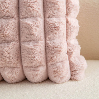Pink Faux Fur Cozy Soft Plaid Decorative Throw Pillow Covers 16x16 inch Set of 2,Velvet Pillowcase Cushion Case for Sofa Couch