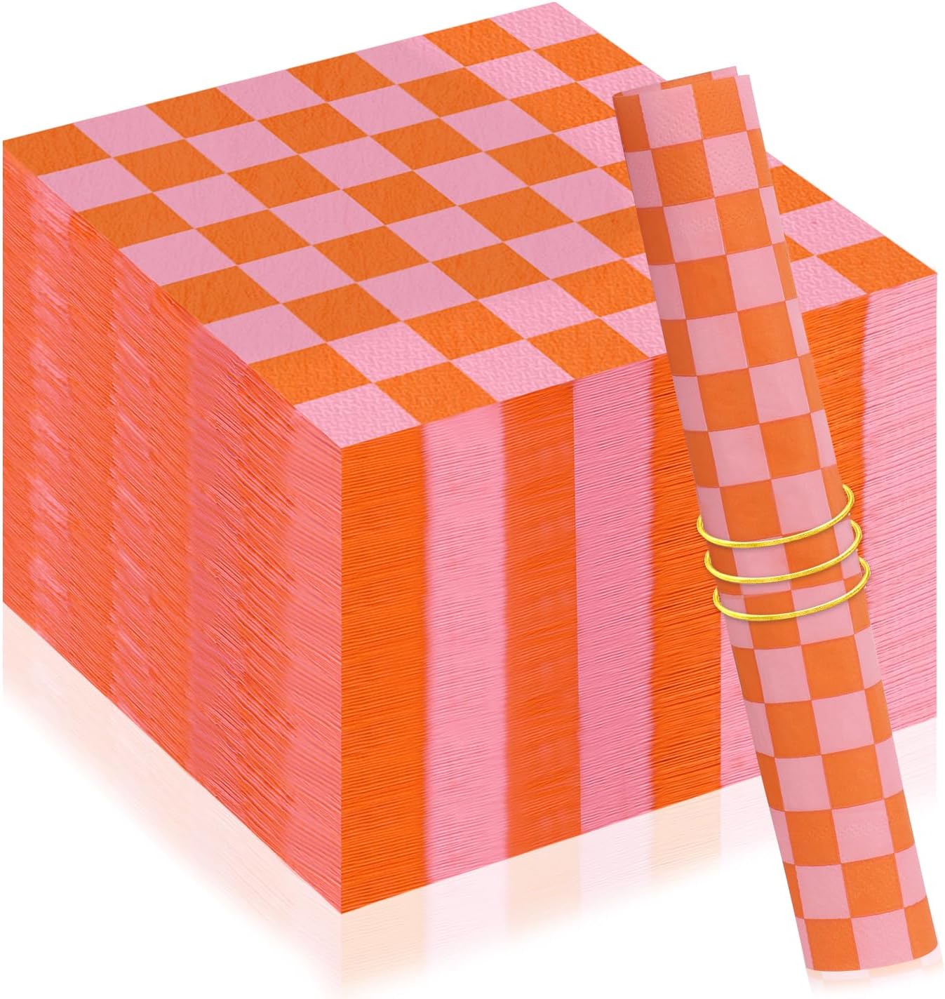 100 Pcs Plaid Paper Napkins Pink And Orange Napkins 5 * 5 Inch Light Pink Paper Checkered Napkin Disposable Beverage Napkin Pink Orange Party Favor For Birthday Wedding Baby Shower Cocktail Party