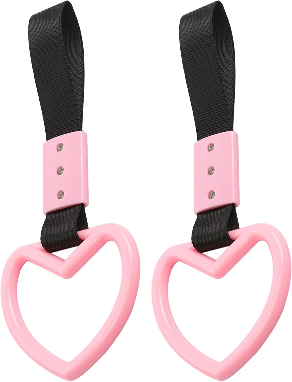 2PCS Heart Shaped Car Handle Straps, Rear Bumper Warning Keychain Ring with Drift Charm for Car Exterior Interior Accessories (Pink)