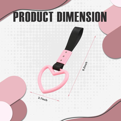 2PCS Heart Shaped Car Handle Straps, Rear Bumper Warning Keychain Ring with Drift Charm for Car Exterior Interior Accessories (Pink)