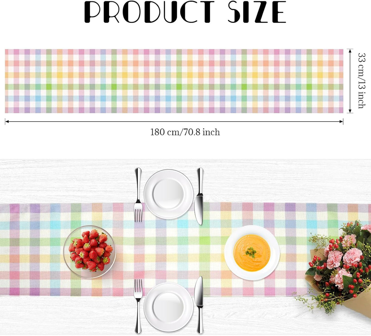 Easter Linen Buffalo Check Plaid Table Runner, Pink Blue Yellow Grid Tablecloth Spring Holiday Dining Table Decoration for Farmhouse Home Room Kitchen Table Easter Party Supplies (13 * 72 Inch)