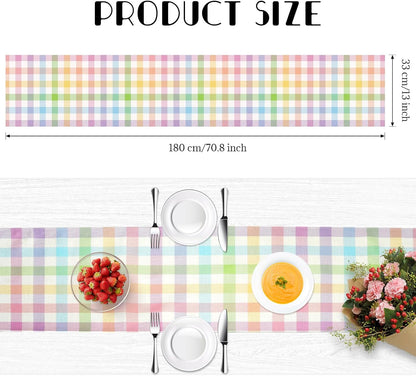 Easter Linen Buffalo Check Plaid Table Runner, Pink Blue Yellow Grid Tablecloth Spring Holiday Dining Table Decoration for Farmhouse Home Room Kitchen Table Easter Party Supplies (13 * 72 Inch)