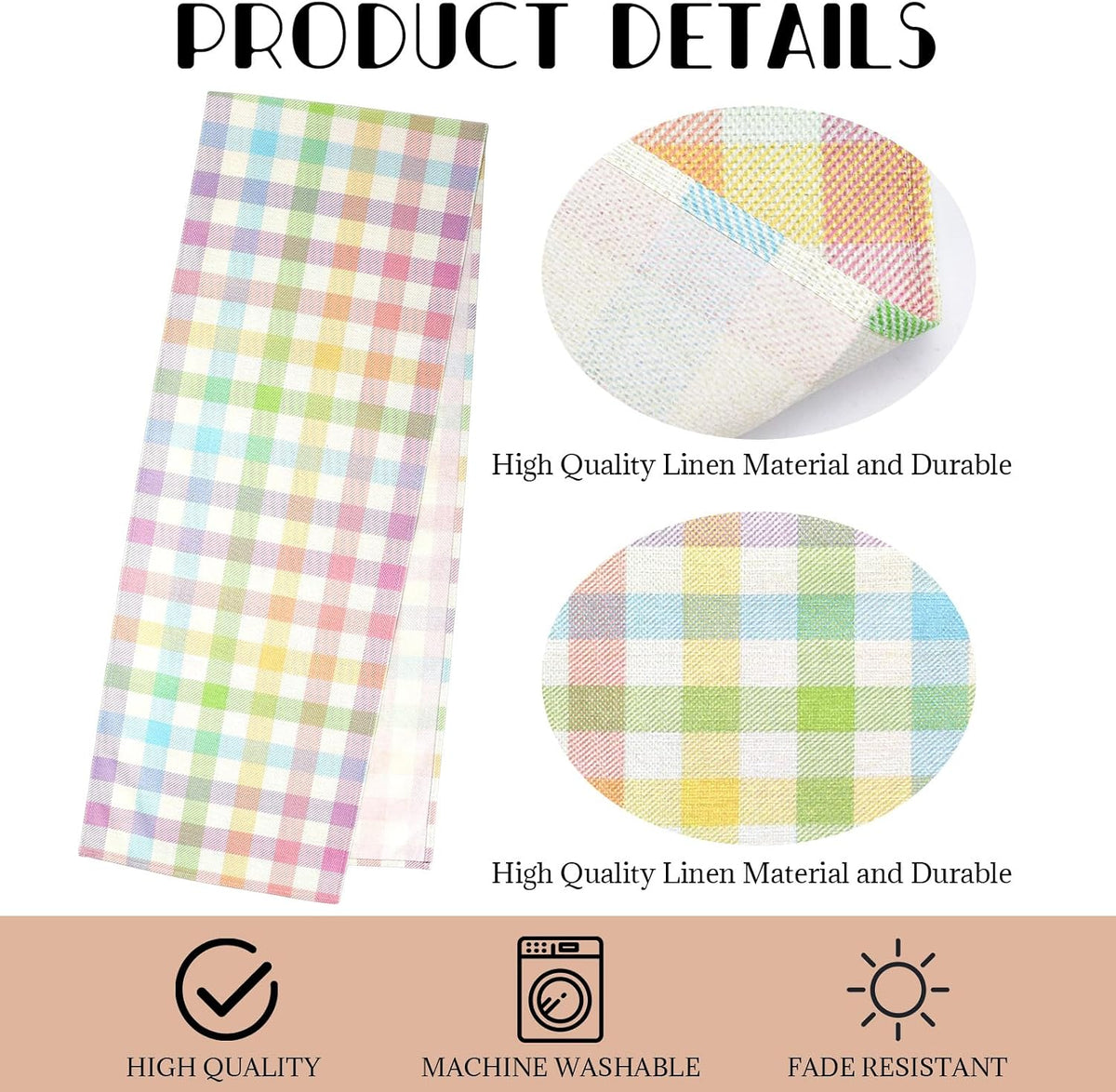 Easter Linen Buffalo Check Plaid Table Runner, Pink Blue Yellow Grid Tablecloth Spring Holiday Dining Table Decoration for Farmhouse Home Room Kitchen Table Easter Party Supplies (13 * 72 Inch)