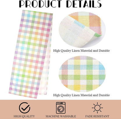 Easter Linen Buffalo Check Plaid Table Runner, Pink Blue Yellow Grid Tablecloth Spring Holiday Dining Table Decoration for Farmhouse Home Room Kitchen Table Easter Party Supplies (13 * 72 Inch)