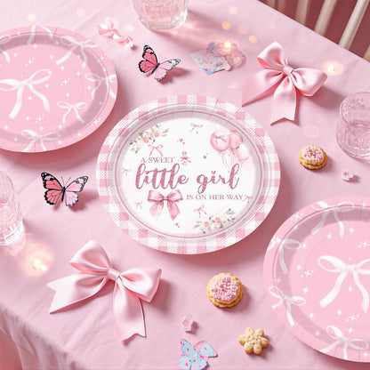 Cocomigo Pink Bow Baby Shower Decorations, All-in-One Party Set Serves 20