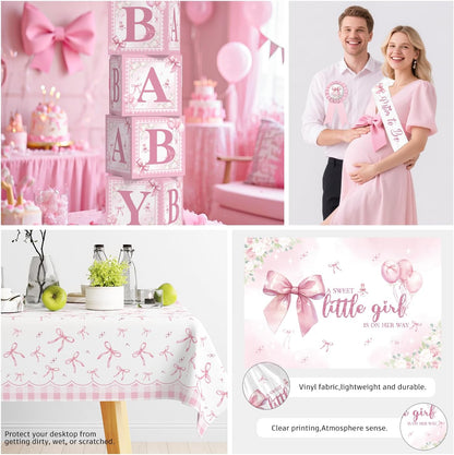 Cocomigo Pink Bow Baby Shower Decorations, All-in-One Party Set Serves 20