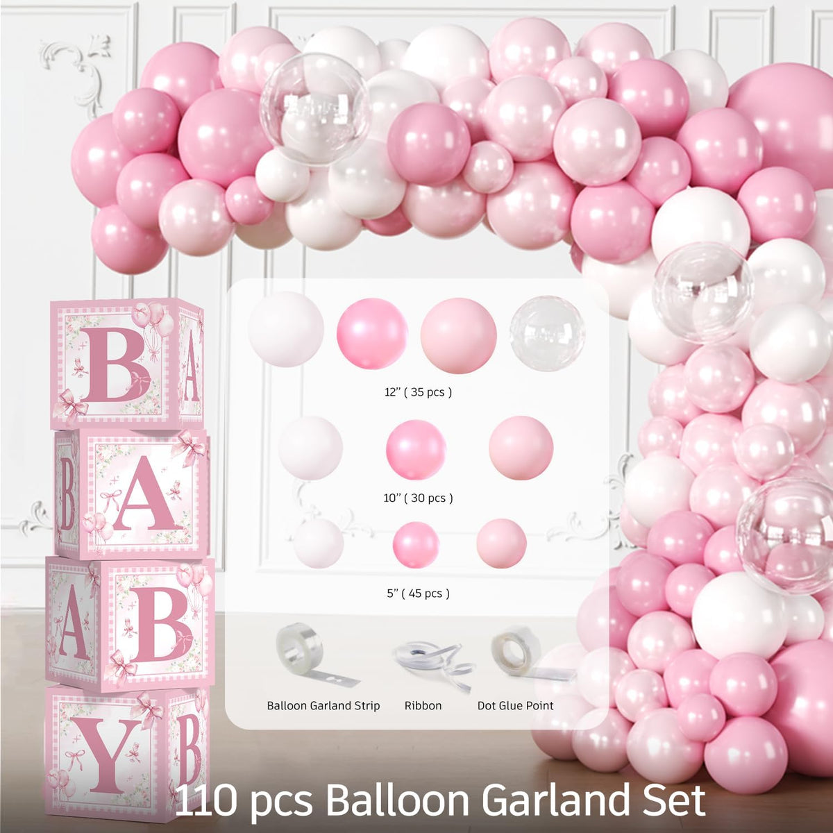 Cocomigo Pink Bow Baby Shower Decorations, All-in-One Party Set Serves 20