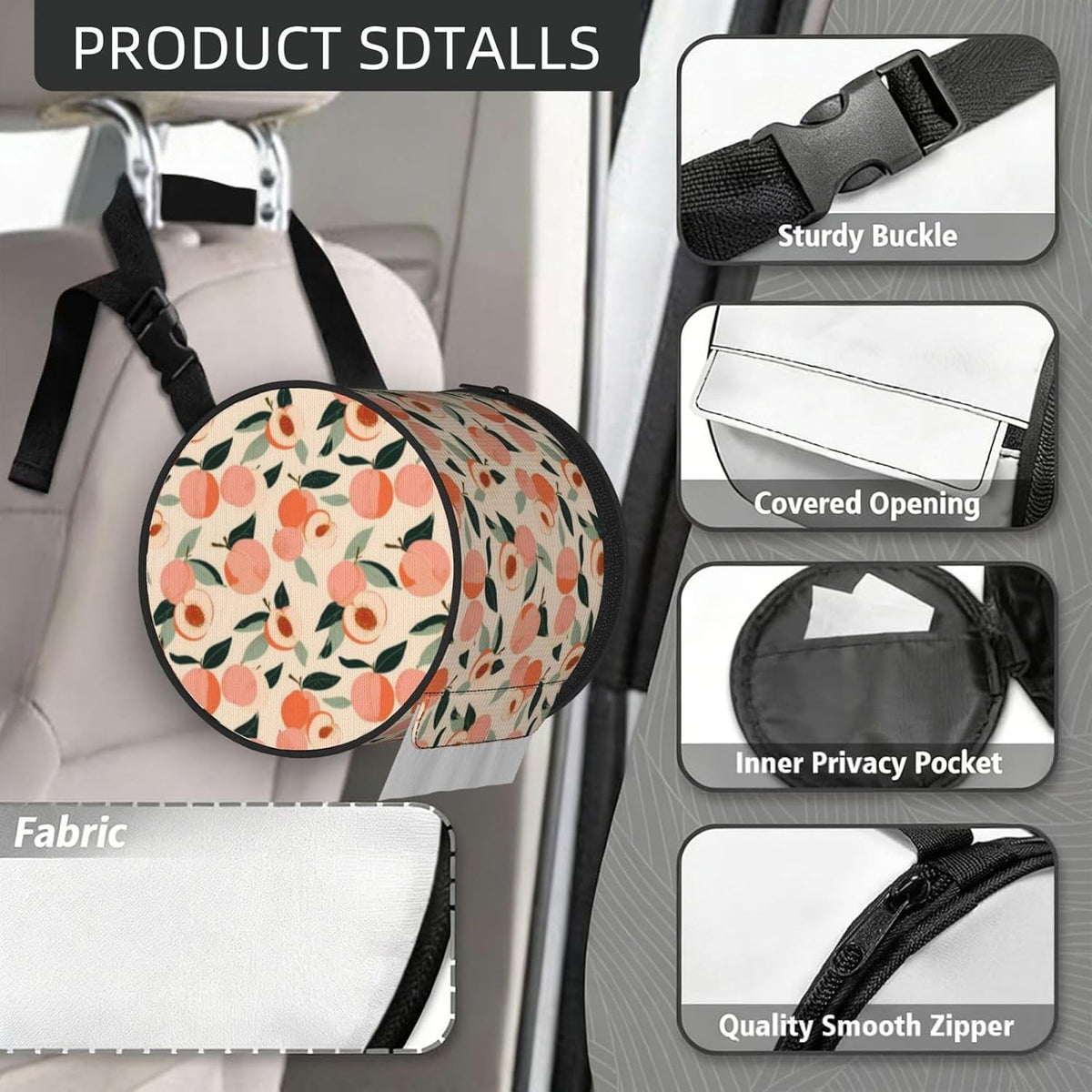 Peaches (3) Print Hanging Toilet Paper Holder,Reusable Tissue Cover,Portable Paper Roll Holder for Car Home Camping Travel