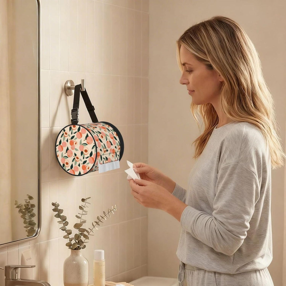 Peaches (3) Print Hanging Toilet Paper Holder,Reusable Tissue Cover,Portable Paper Roll Holder for Car Home Camping Travel
