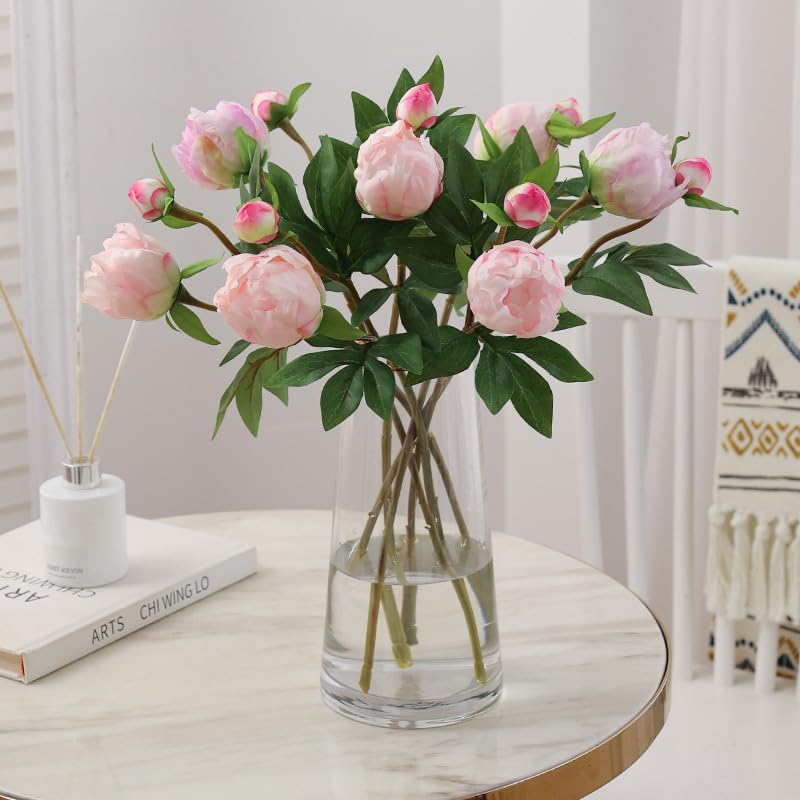 Pink Peonies Artificial Flowers 8PCS Fake Peonies Silk Flowers with Stems for Wedding Decoration Bride Bouquet Faux Flowers Pink Crafts Floral Arrangement