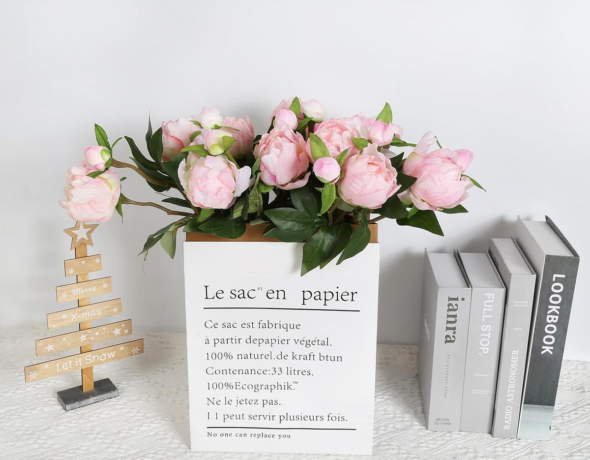 Pink Peonies Artificial Flowers 8PCS Fake Peonies Silk Flowers with Stems for Wedding Decoration Bride Bouquet Faux Flowers Pink Crafts Floral Arrangement