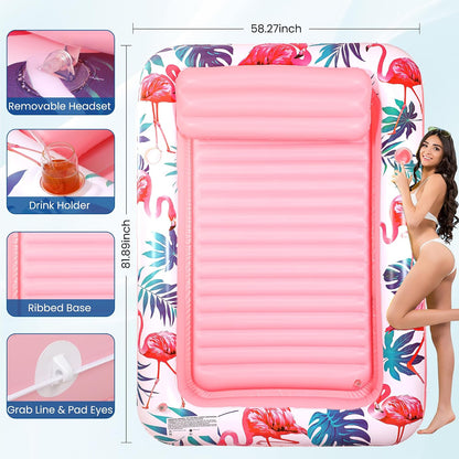Tanning Pool Floats for Adults with Cup Holder & Pillow, Thick UV-Resistant PVC Portable Float for Backyard, Pool, Lake - Compact Design, Easy Inflation, Durable for Tanning & Relaxation