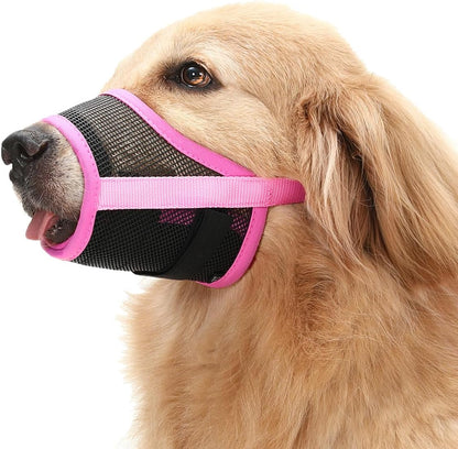 Dog Muzzle, Breathable Mesh Mouth Guard with Adjustable Hook and Loop for Large Dogs Labrador Retriever, Prevent Biting Chewing, for Grooming Trimming (XL, Pink/Black)