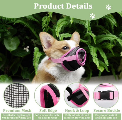 Dog Muzzle, Breathable Mesh Mouth Guard with Adjustable Hook and Loop for Large Dogs Labrador Retriever, Prevent Biting Chewing, for Grooming Trimming (XL, Pink/Black)