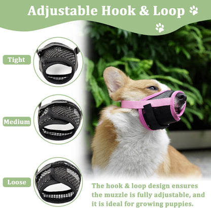 Dog Muzzle, Breathable Mesh Mouth Guard with Adjustable Hook and Loop for Large Dogs Labrador Retriever, Prevent Biting Chewing, for Grooming Trimming (XL, Pink/Black)