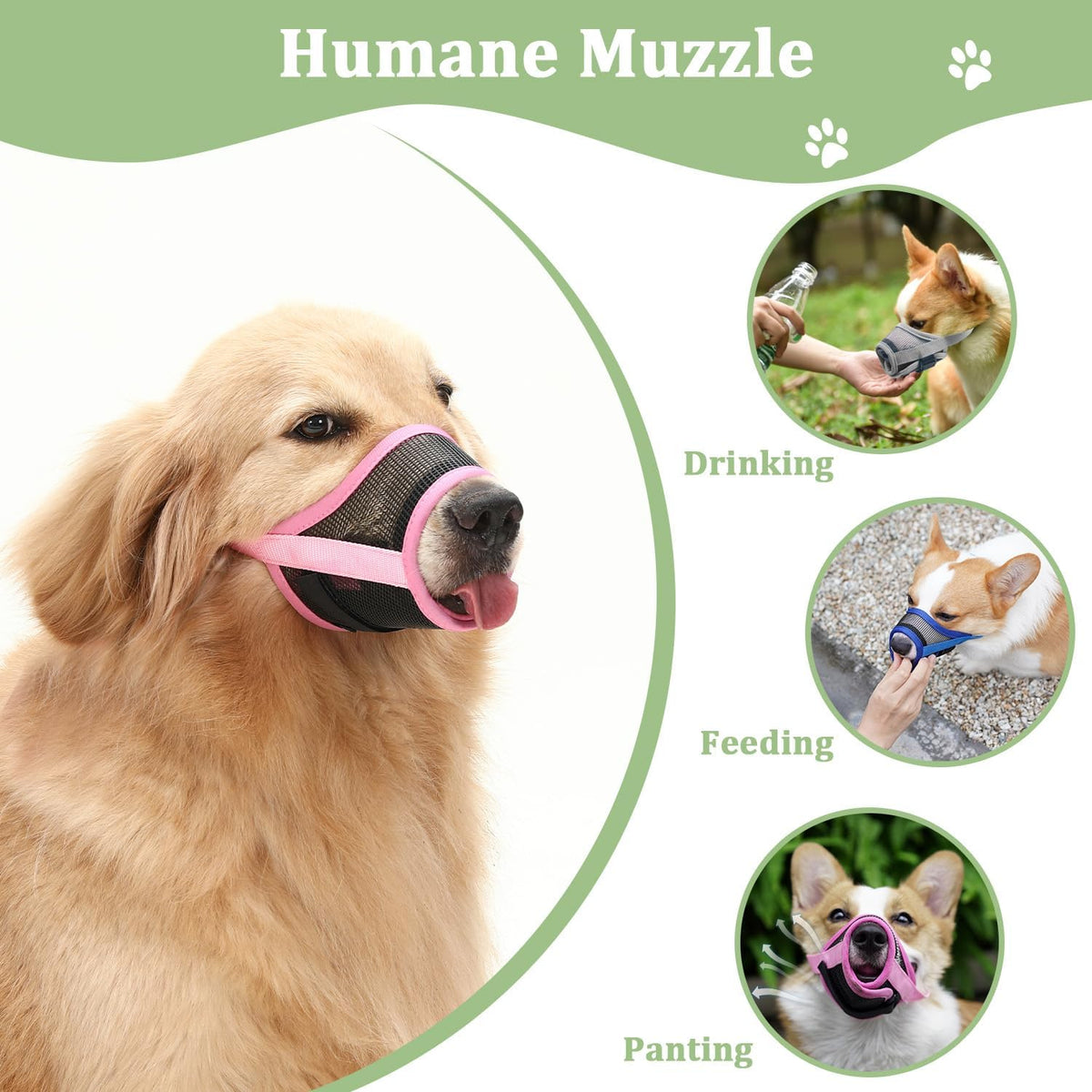 Dog Muzzle, Breathable Mesh Mouth Guard with Adjustable Hook and Loop for Large Dogs Labrador Retriever, Prevent Biting Chewing, for Grooming Trimming (XL, Pink/Black)
