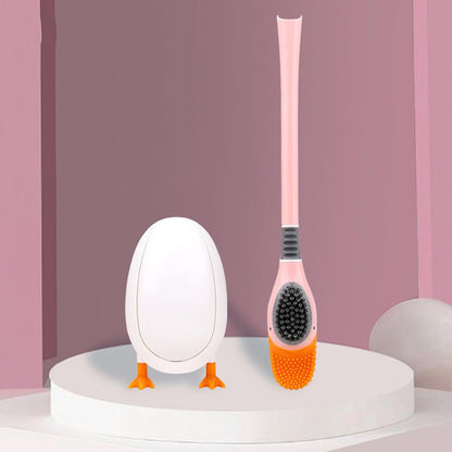 Toilet Brush 2 Pack with Ventilated Holder, Diving Duck Toilet Bowl Scrubber, Silicone Bristles for Deep Cleaning, No-Drill Toilet Cleaner Brush Set (Pink Colour)