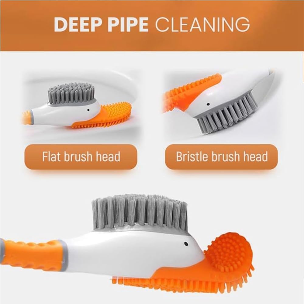 Toilet Brush 2 Pack with Ventilated Holder, Diving Duck Toilet Bowl Scrubber, Silicone Bristles for Deep Cleaning, No-Drill Toilet Cleaner Brush Set (Pink Colour)