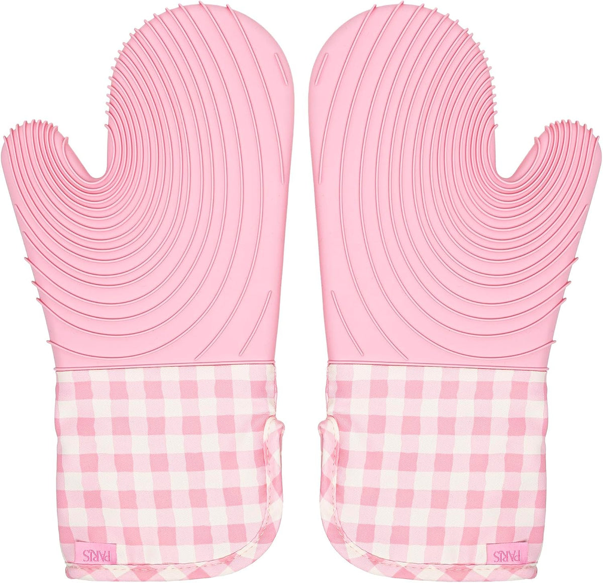 Paris Hilton Oven Mitt Set with Limited Edition Pink Gingham Design, Heat Resistant Pot Holders Featuring Non-Slip Textured Silicone Grips, 2-Piece Set, Pink