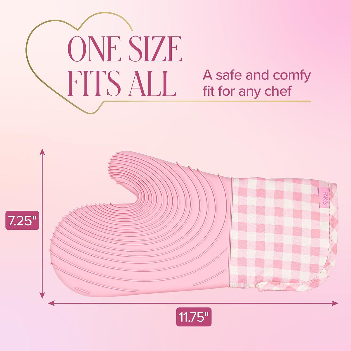 Paris Hilton Oven Mitt Set with Limited Edition Pink Gingham Design, Heat Resistant Pot Holders Featuring Non-Slip Textured Silicone Grips, 2-Piece Set, Pink