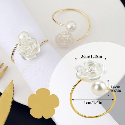 Gold Rose Pearl Valentine's Day Napkin Rings Set of 6, Metal Valentine's Day Napkin Holders Table Decorations Mother's Day Wedding Party Supplies