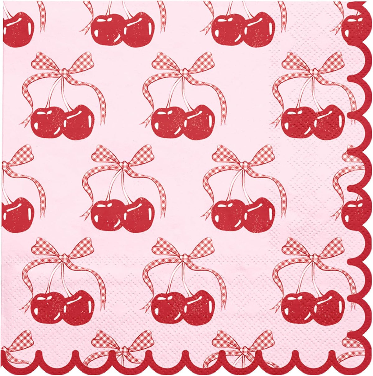 50Pcs Pink Bow Cherry Cocktail Napkins - 3-Ply Lovely Pink Bow Cherry Disposable Paper Napkins for Girl Birthday Wedding Tableware Party Supplies - 5 x 5 In
