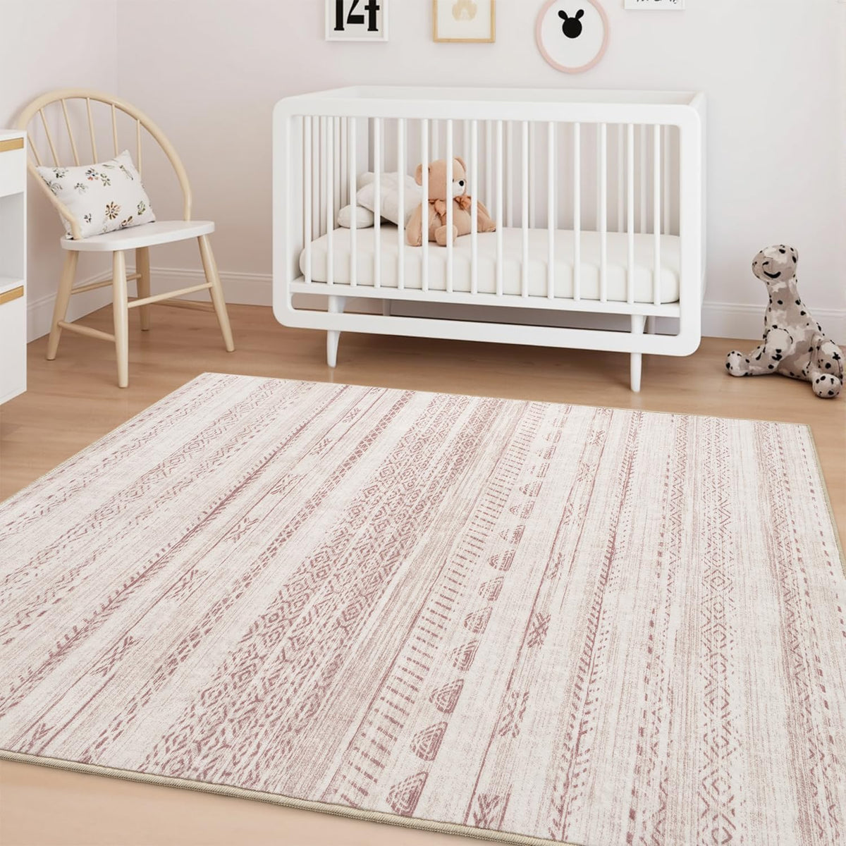 3x5 Pink Area Rug Machine Washable Non Slip Rug Distressed Neutral Moroccan Boho Rug Ultra Soft Indoor Rugs for Bedroom Living Room Entryway Kitchen Foyer Bedside
