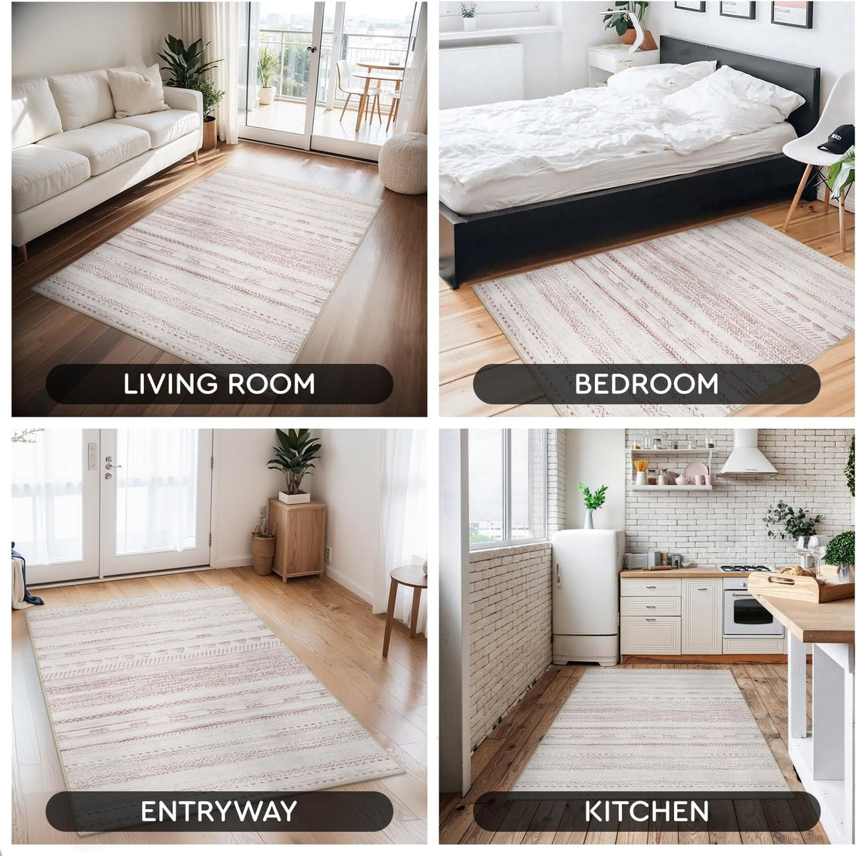 3x5 Pink Area Rug Machine Washable Non Slip Rug Distressed Neutral Moroccan Boho Rug Ultra Soft Indoor Rugs for Bedroom Living Room Entryway Kitchen Foyer Bedside