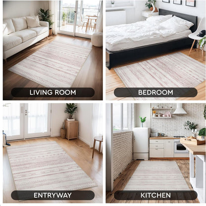3x5 Pink Area Rug Machine Washable Non Slip Rug Distressed Neutral Moroccan Boho Rug Ultra Soft Indoor Rugs for Bedroom Living Room Entryway Kitchen Foyer Bedside