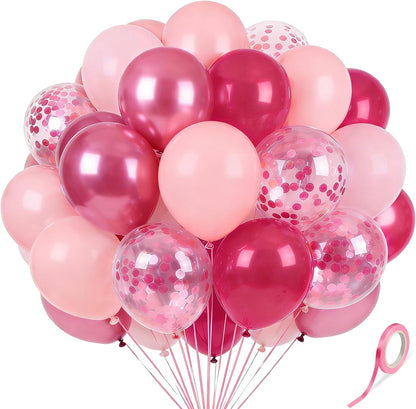 Pink Balloons 60Pcs 12 Inch Pink Confetti Latex Balloon Set for Party