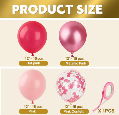 Pink Balloons 60Pcs 12 Inch Pink Confetti Latex Balloon Set for Party