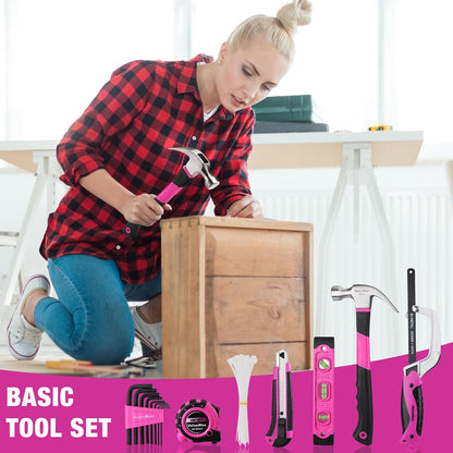 Pink Tool Kit, 218-Pieces Home Repairing Tool Set