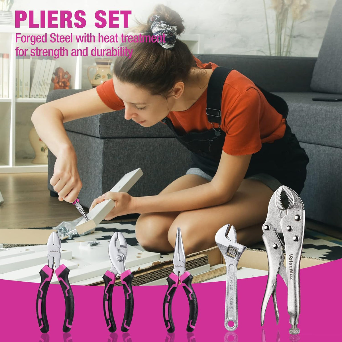 Pink Tool Kit, 218-Pieces Home Repairing Tool Set